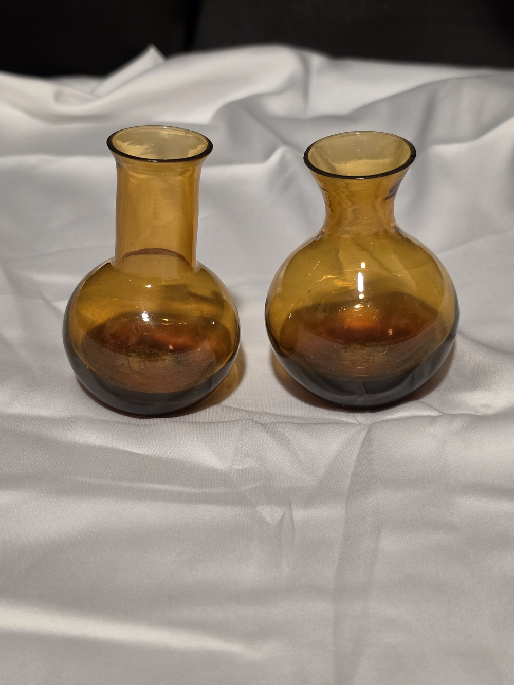 Amber Glass Bud Vases - Set of 2